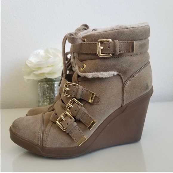 Michael Kors wedge fur booties ankle boots - Picture 2 of 10